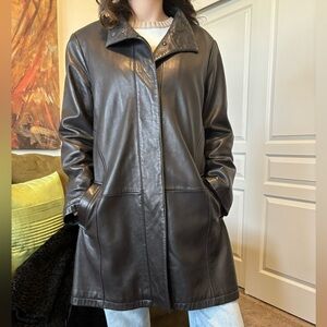 Tiboa Black Leather Trench Coat